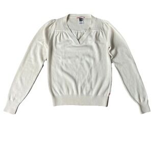 Vintage North Face Women's Medium Ivory V-Neck Wool Blend Puff Sleeve